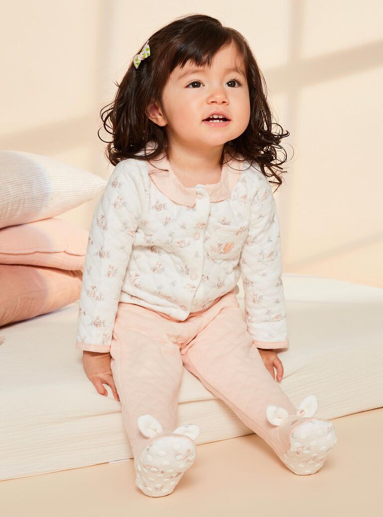 Ensemble pyjama écru en molleton à petits lapin