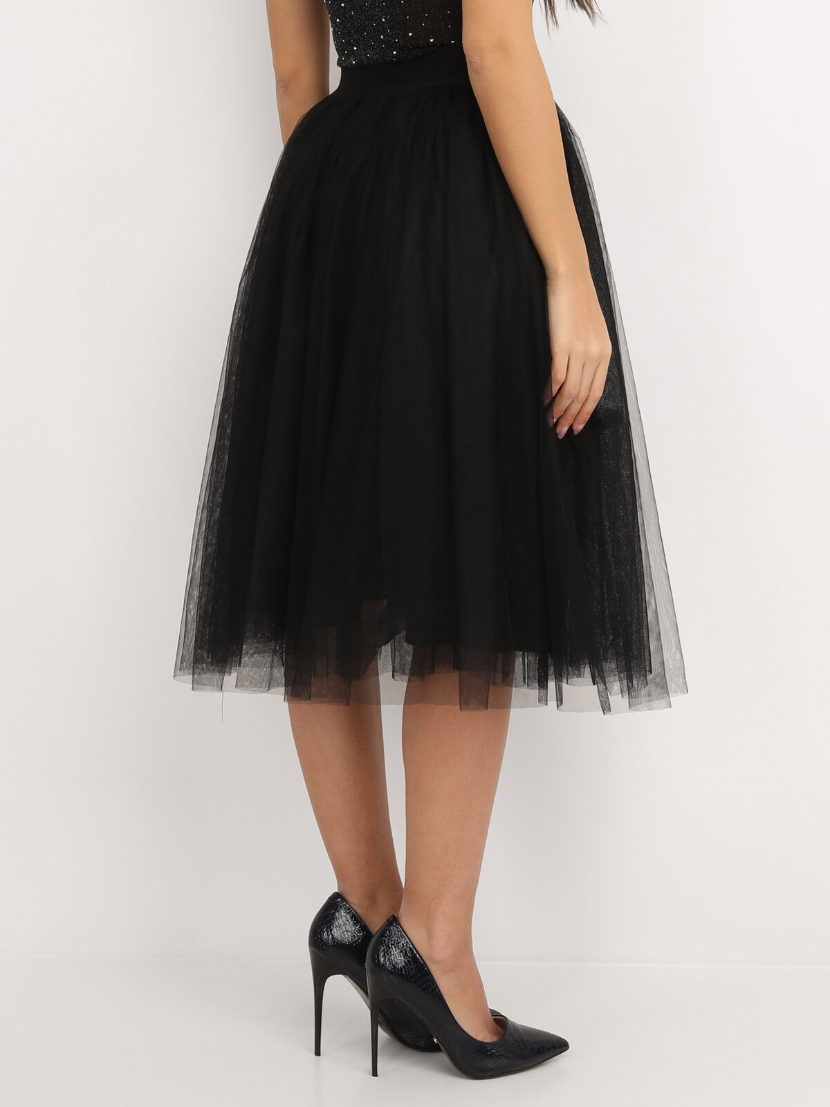Jupe midi en tulle- Noir