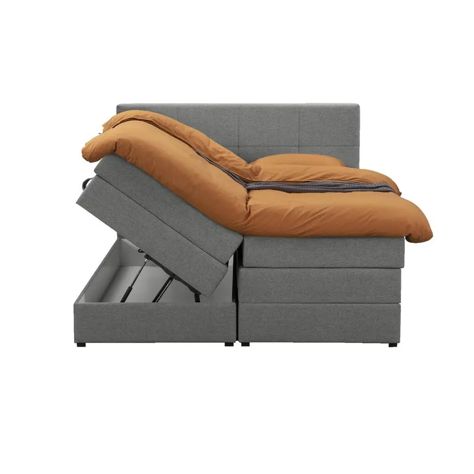 Boxspring met opbergruimte Liv geblokt - lichtgrijs - 180x200 cm
