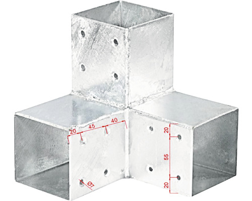 Konsta Type E-connectoren voor palen van 9 x 9 cm, thermisch verzinkt