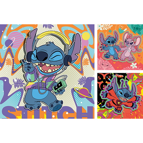 Disney Stitch puslespil - 3x49 brikker