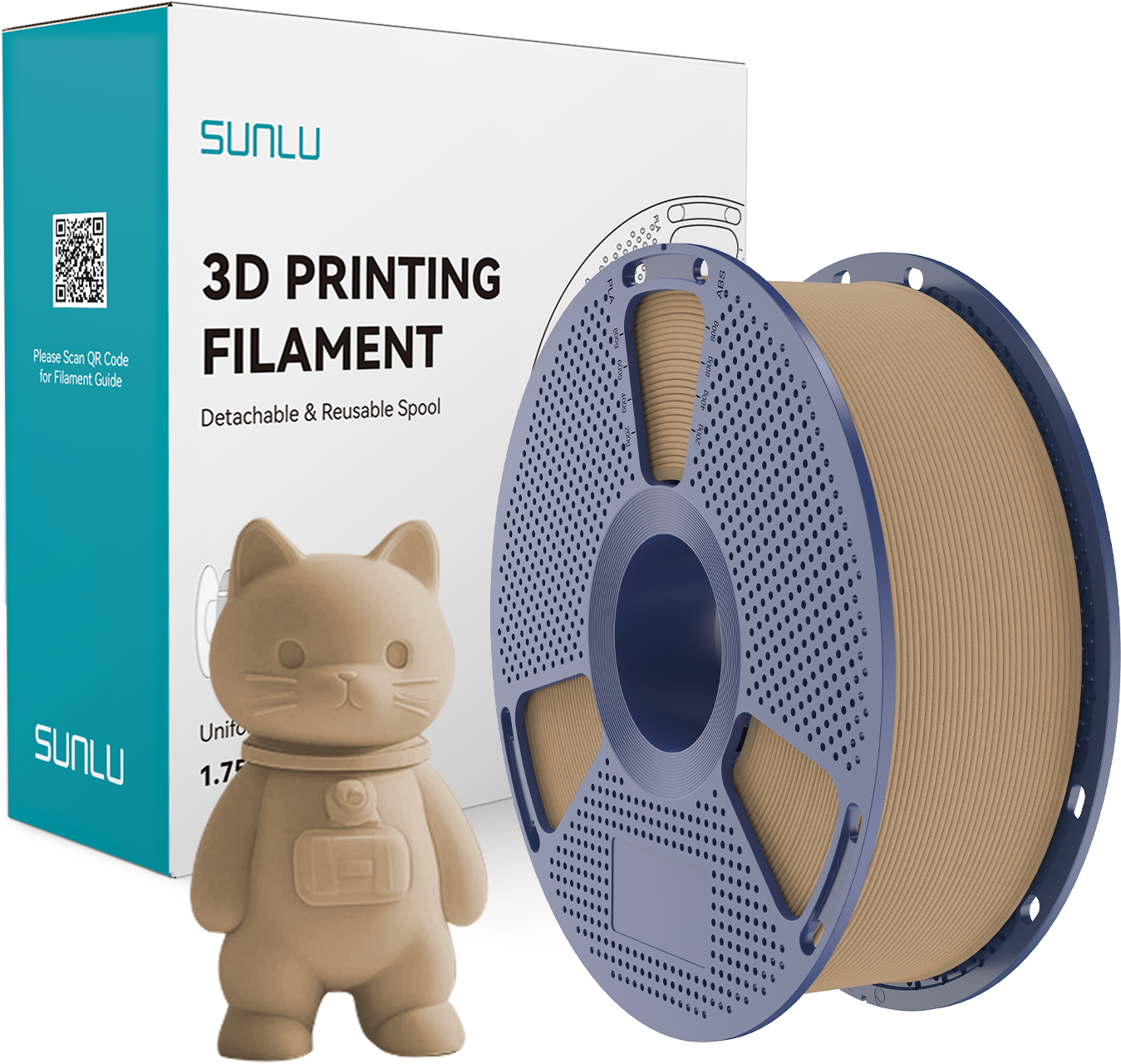 SUNLU  PLA Matte Oak, 1,75 mm / 1000 g    PLA Material mit mattem Oberflächenfinish in Oak