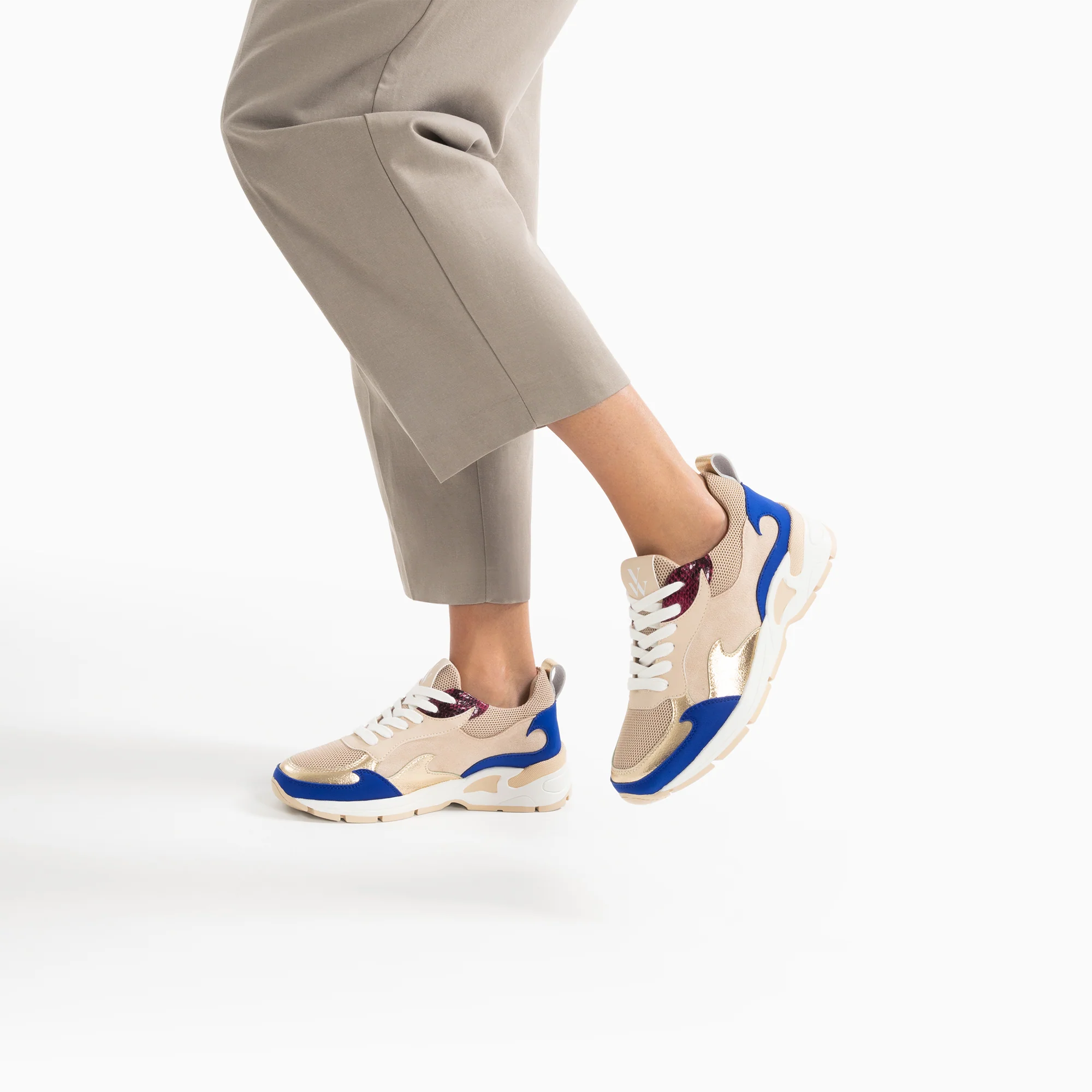 Sneakers-Baskets flamme Nora beige et bleu