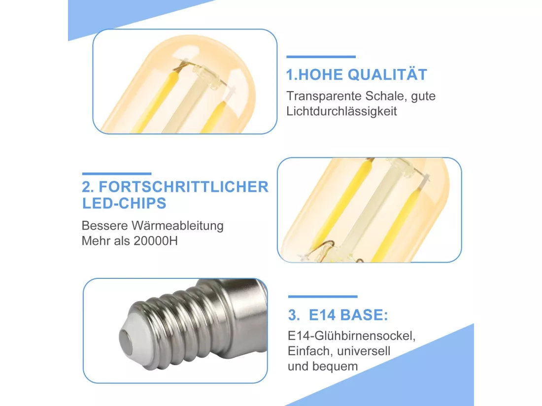 NETTLIFE Lot de 4 ampoules LED E14 blanc froid lampes vintage T22 2W rétro Edison 6000K économie d'énergie douille de lampe de réfrigérateur