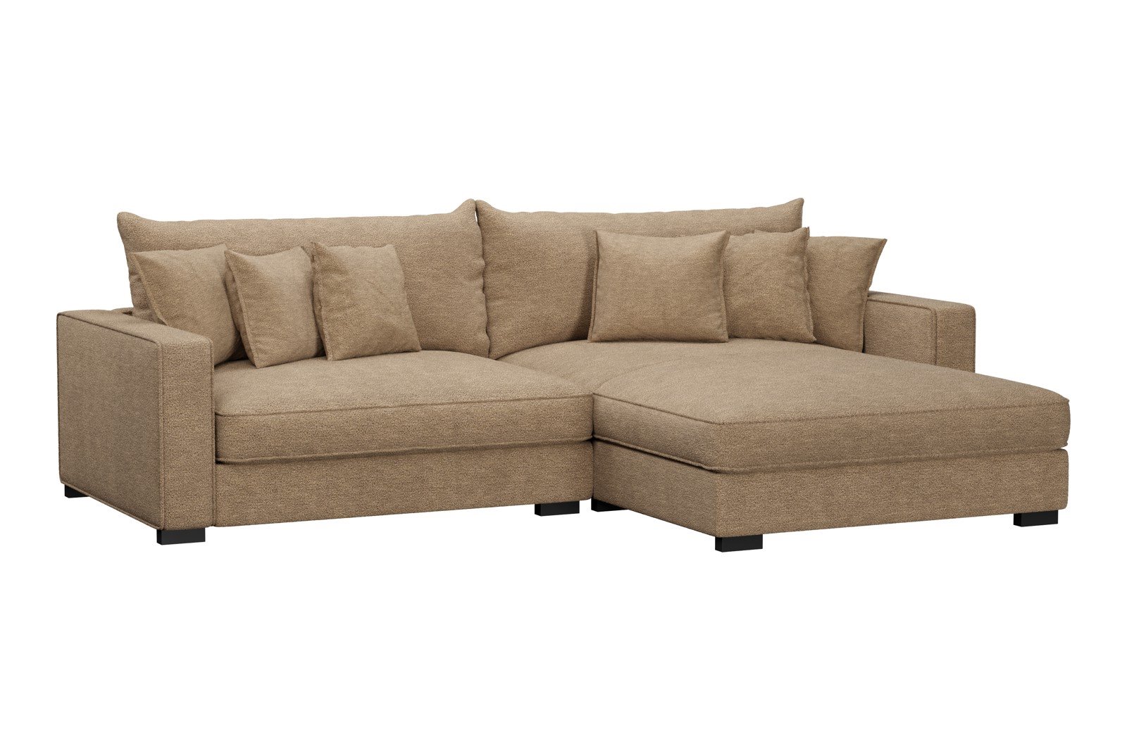 Rossi Lux 2-seter med XL sjeselong høyre Tekstil Beatto 1012 Brown, arm B med sorte ben. Lux Komfort.