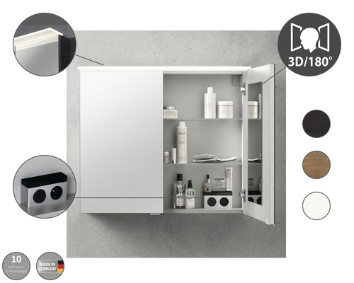 Fackelmann b.perfect LED spiegelkast 80x69x15 cm 2-deurs knoestige eik