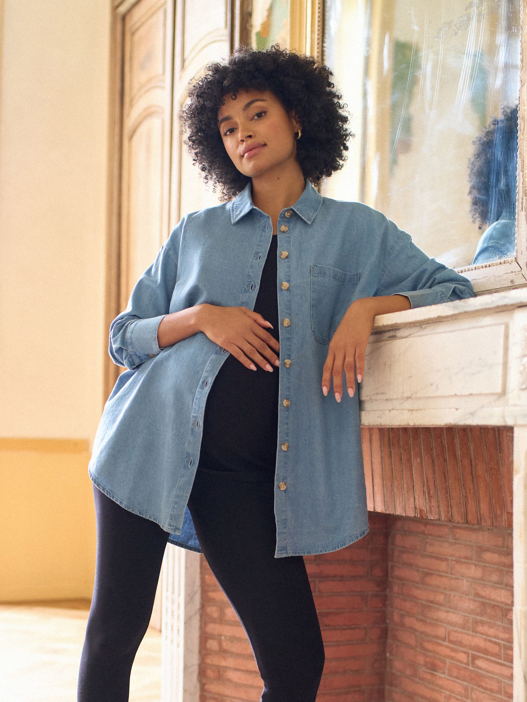 Seraphine Denim Maternity & Nursing Shirt Dress