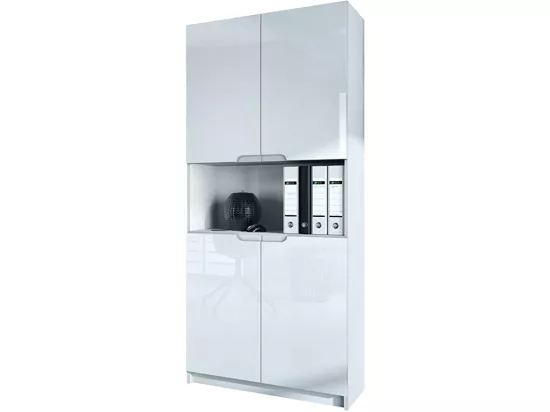 Armoire de rangement avec 5 compartiments et 4 portes, blanc mat/blanc haute brillance (82 x 184 x 37 cm)