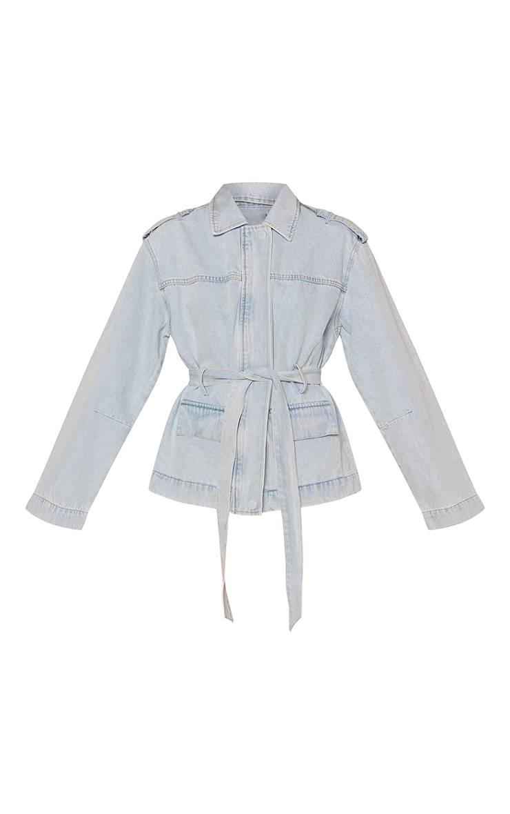 Bleu Clair Surchemise En Denim À Taille Ceinturée