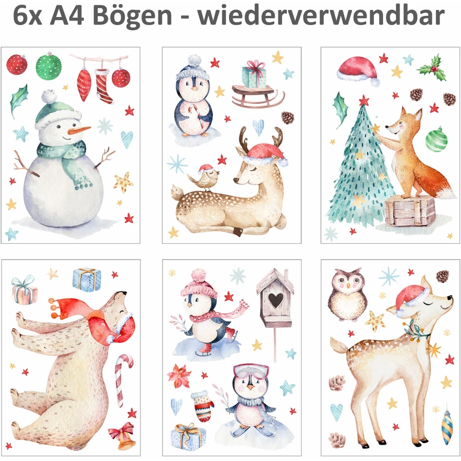 Nikima Fensterbilder Weihnachten selbstklebend bunt