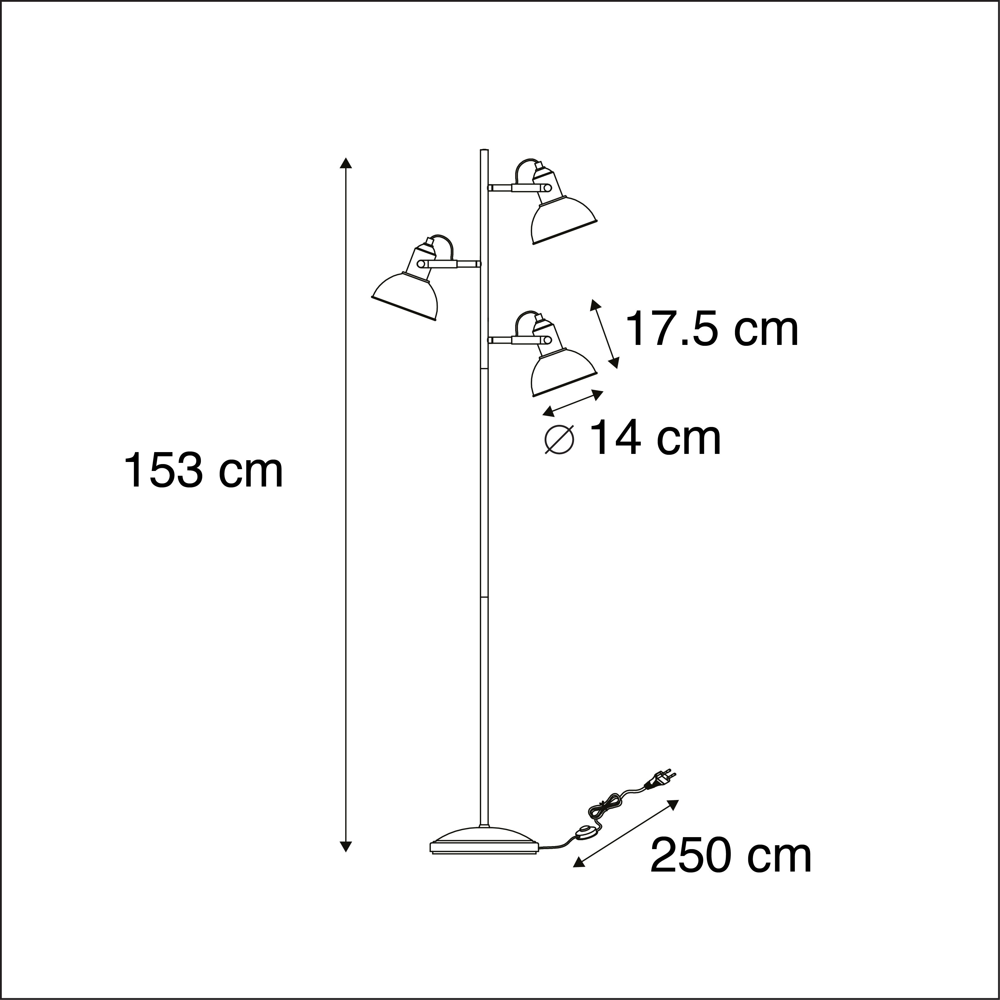 Industriële vloerlamp zwart met goud 3-lichts - Tommy
