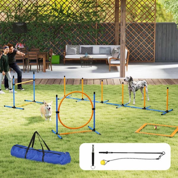 Dog Agility Sett 9 deler Agility utstyr for hundetrening Hekkesett med Slalåm Staver Hoop Hoop 2 Baller Høydejusterbar Hekk Koordinasjonstrening for s