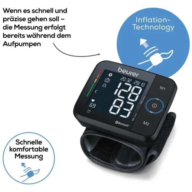 BC 54 Blutdruckmessgerät für das Handgelenk mit Inflation-Technology   App Funktion für iOS / Android (65054) - Schwarz