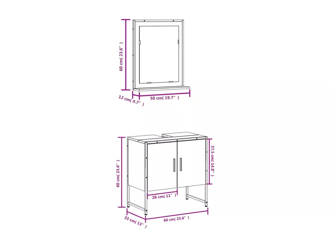 Ensemble d'armoires de salle de bain 2 pcs chêne marron