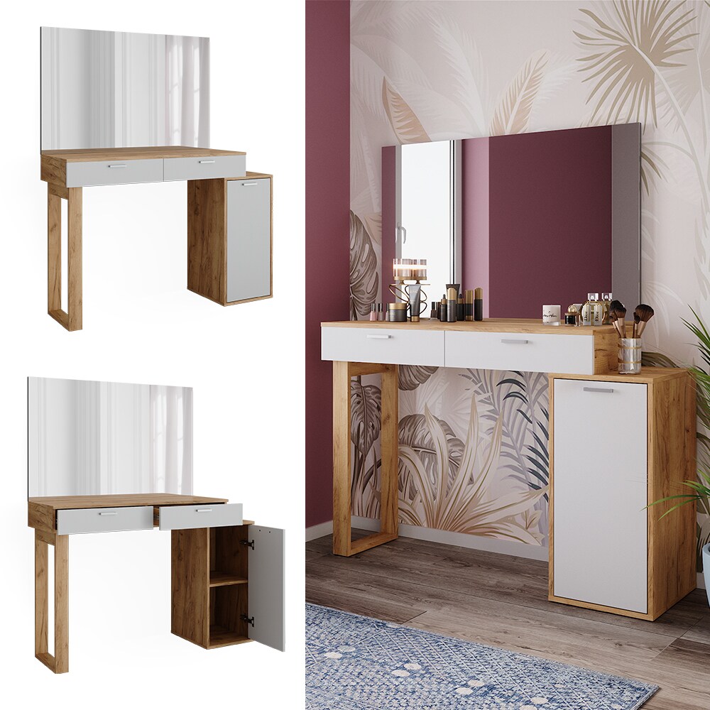 Vicco Schminktisch Regina Eiche Weiß 130 cm mit 2 Schubladen