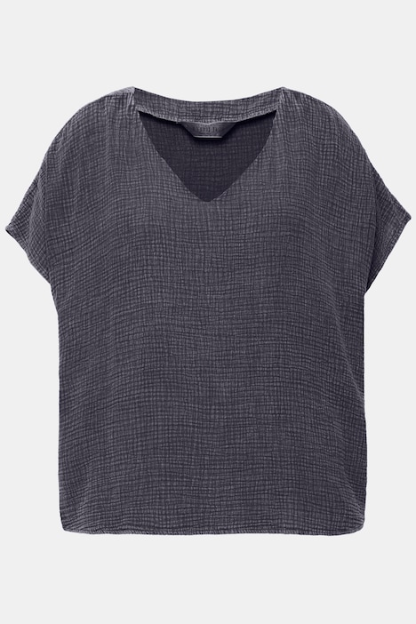 Blusenshirt, oversized, Musselin, V-Ausschnitt