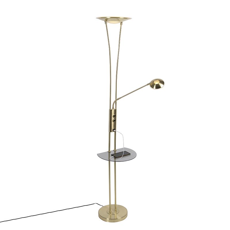 Vloerlamp goud met leesarm incl. LED en USB-poort - Sevilla