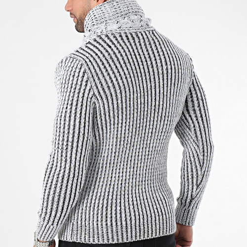 Pull Col Boutonné Blanc Noir