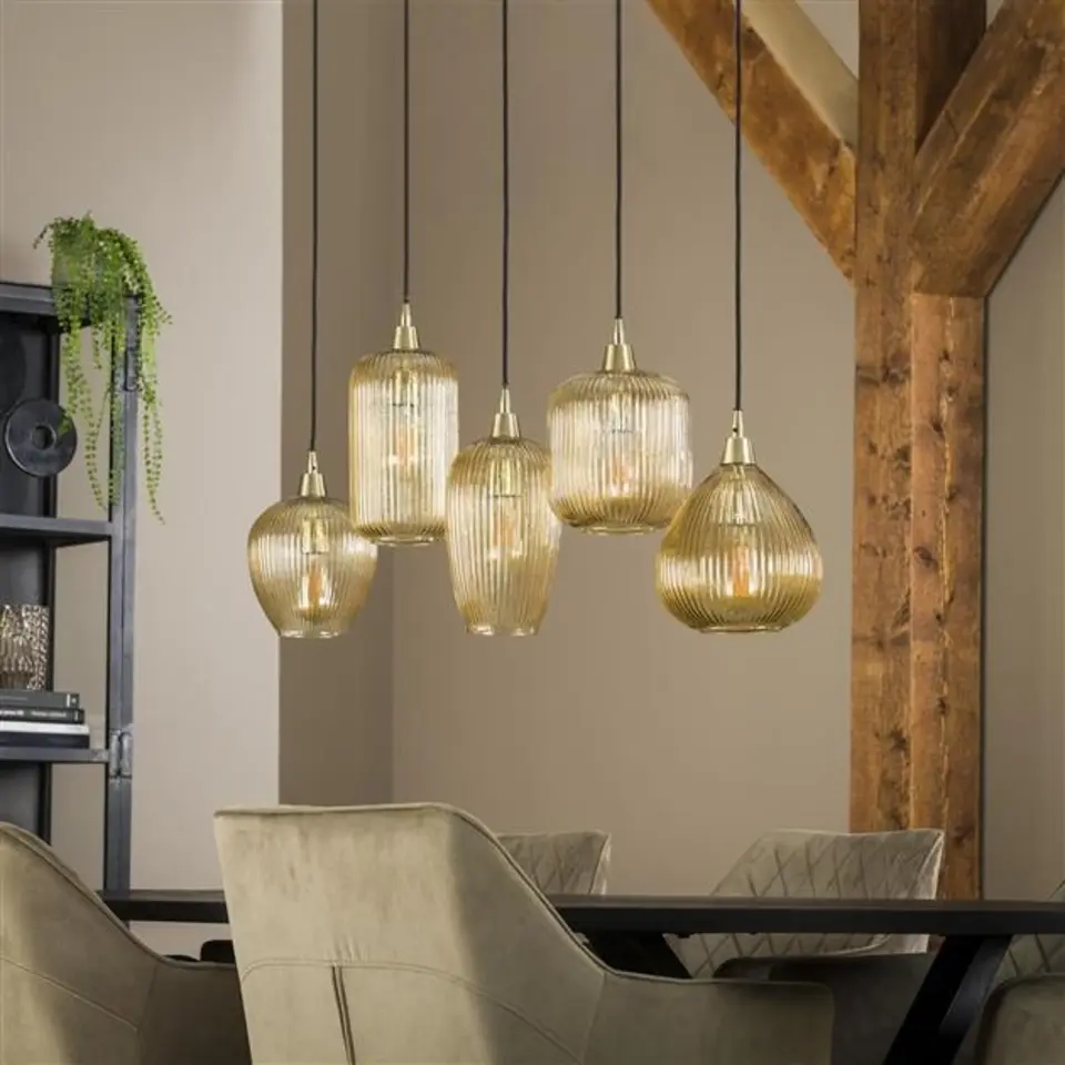 Hanglamp Ella glas amber rond 5-lichts 20x120x150 cm Amber color glas