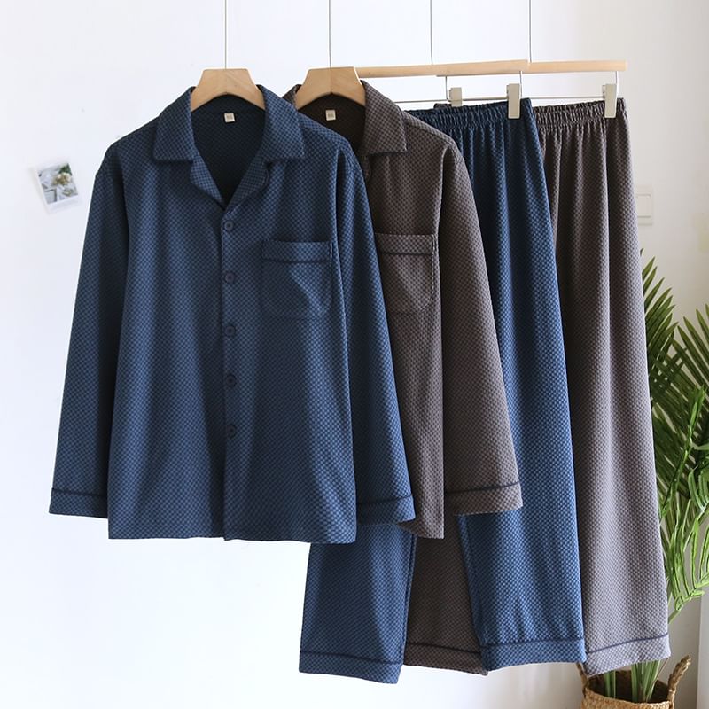 molpes - Pyjamaset: overhemd met lange mouwen en ruitmotief + rechte broek met elastische taille