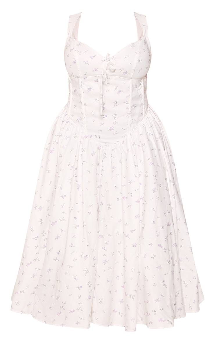 Blanc Robe Longue Droite Grande Taille À Imprimé Fleuri Avec Détail Corset