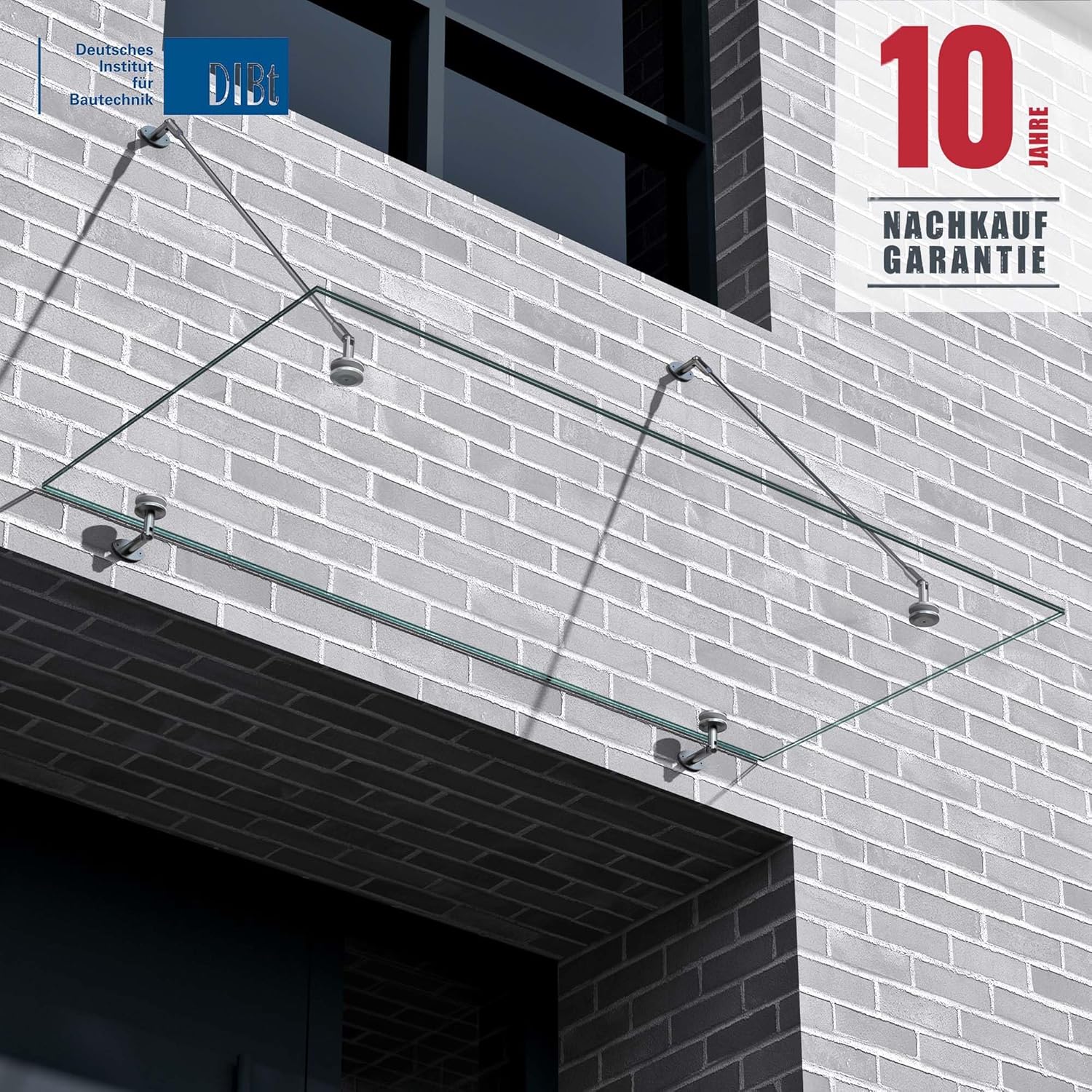 Mai & Mai Glasvordach Überdachung Transparenter VSG mit SGP Folie Vordach Edelstahl Wandhalterung Regenschutz Eingangsbereich 90x180cm VDG02K