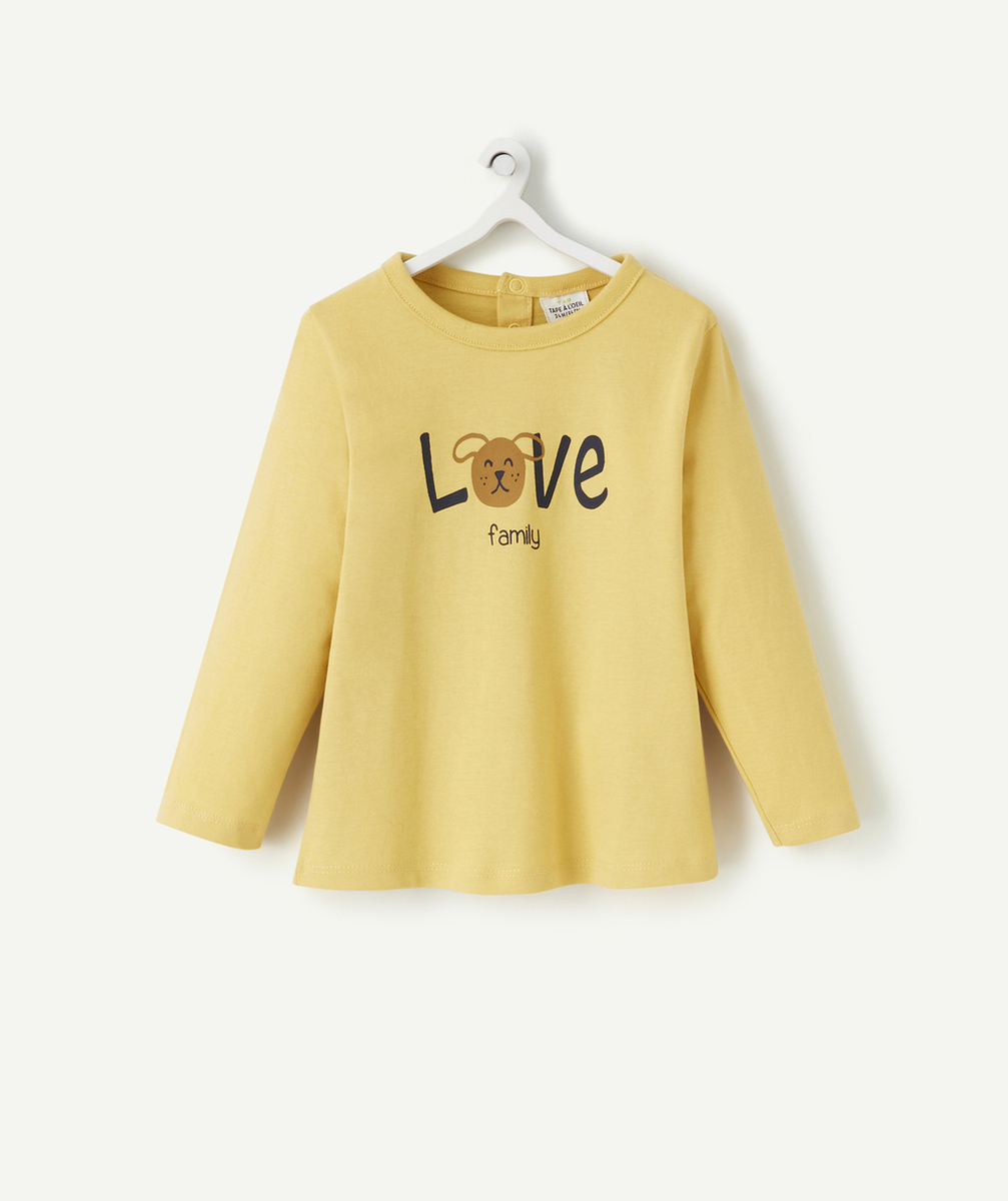 T-SHIRT BÉBÉ GARÇON EN COTON BIO JAUNE AVEC MESSAGE LOVE