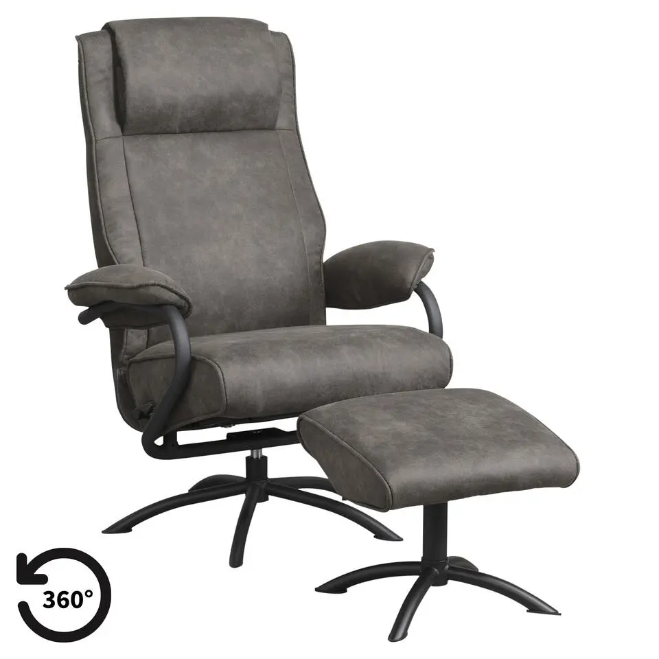 Relaxfauteuil Vincent incl. hocker - Stof Preston - antraciet