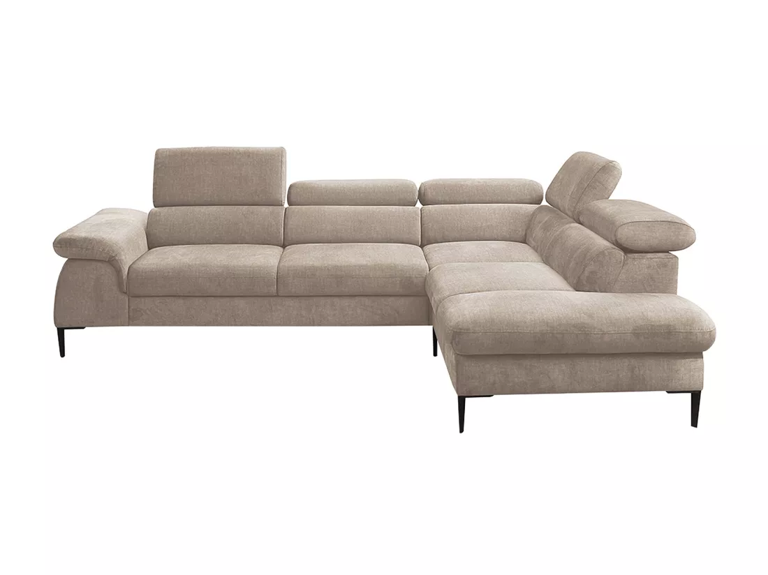 Grand canapé d'angle droit convertible en velours beige SEPINA de Pascal Morabito