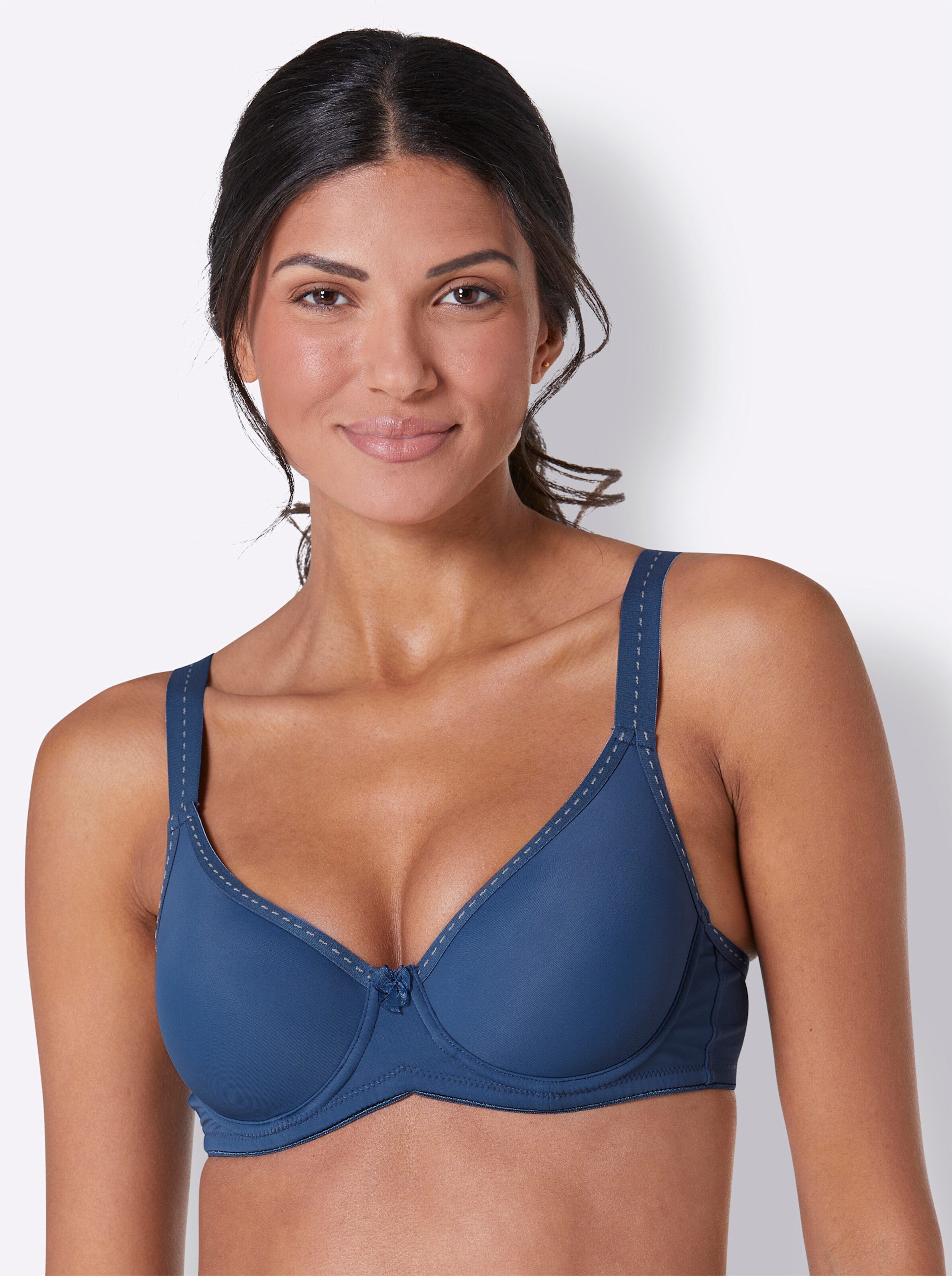 wäschepur T-Shirt-BH mit Bügel in jeansblau + elfenbein