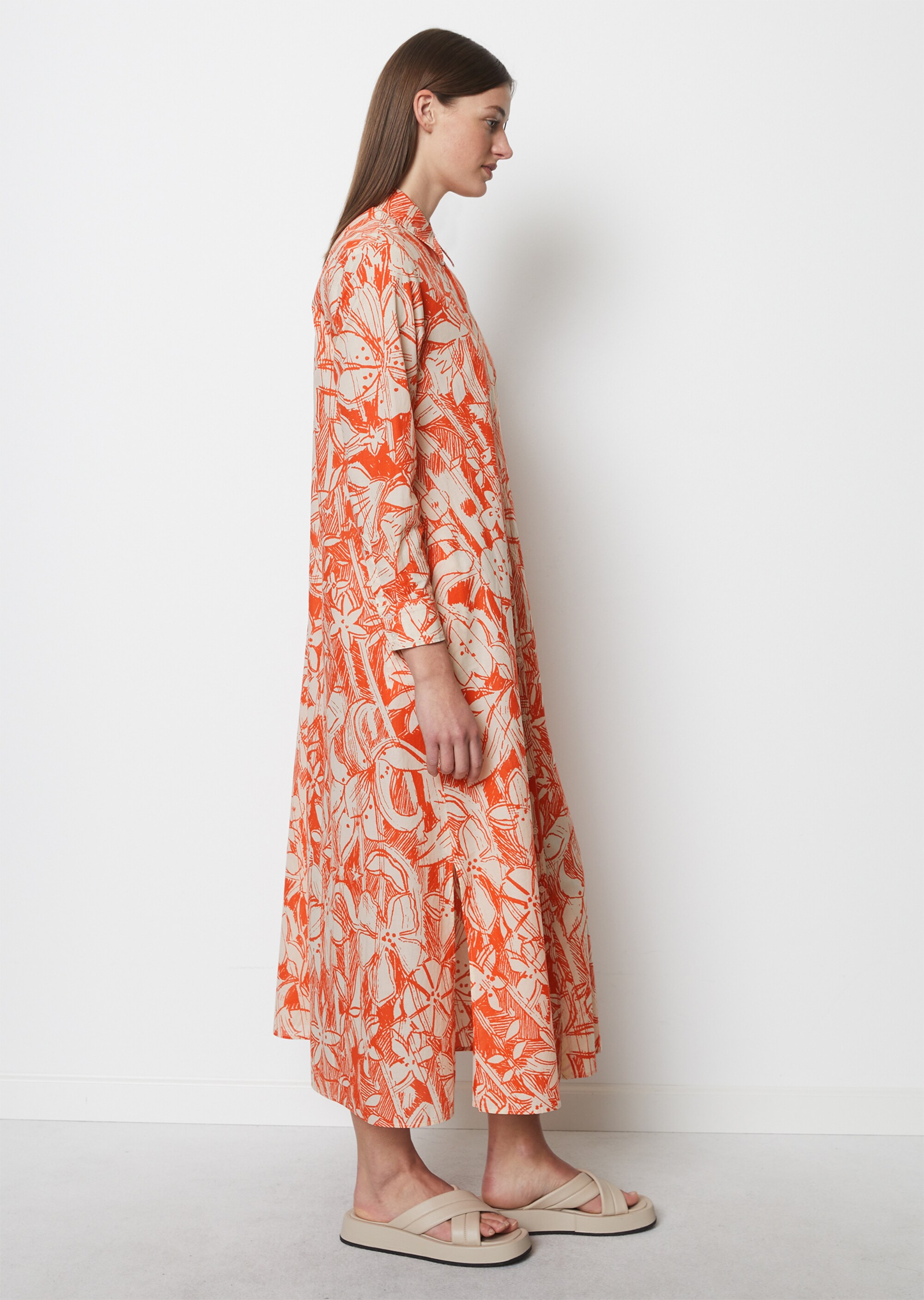 Maxi-Blusenkleid A-Linie aus reiner Baumwolle