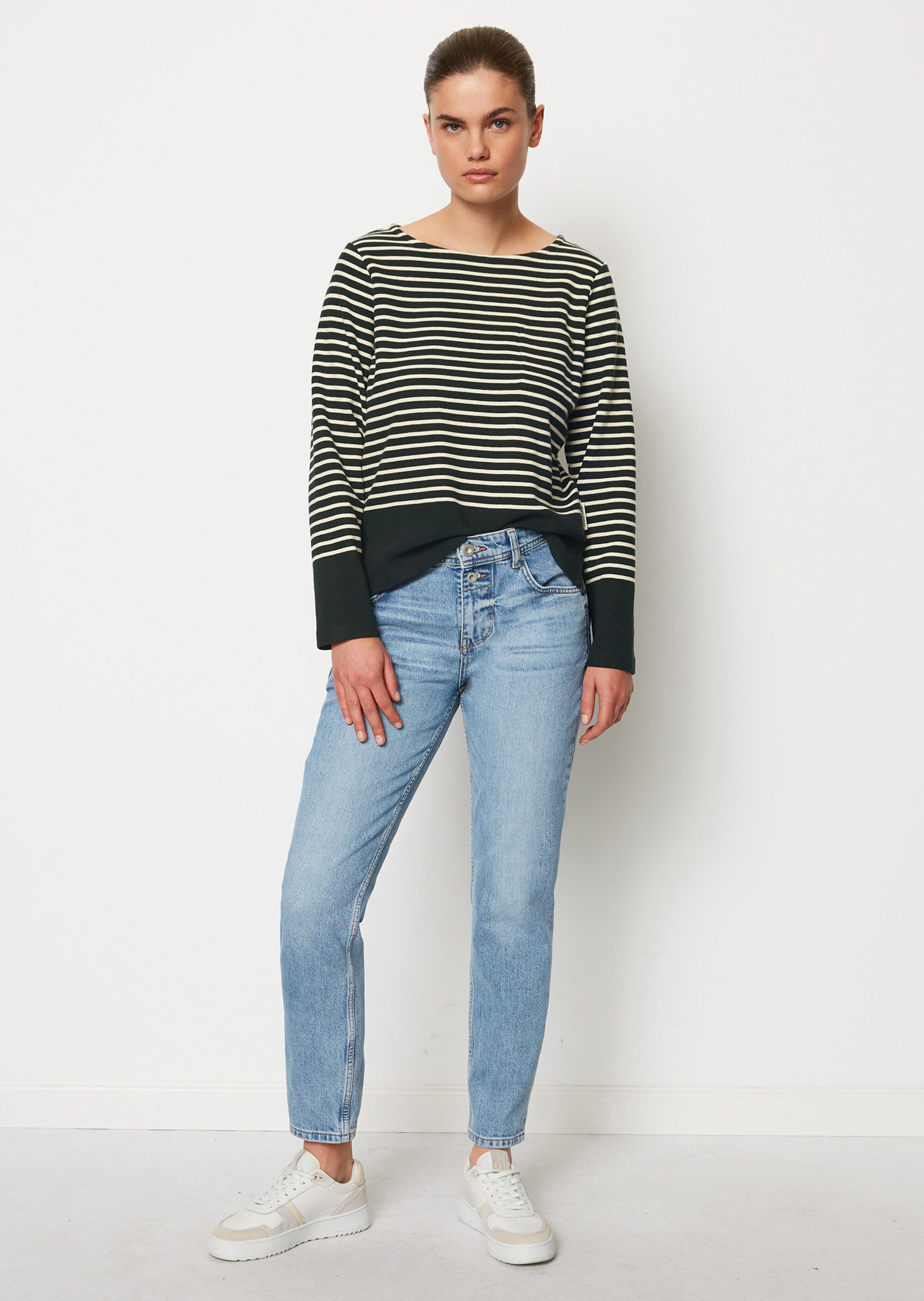Ringel-Longsleeve relaxedaus Waffel-Jersey