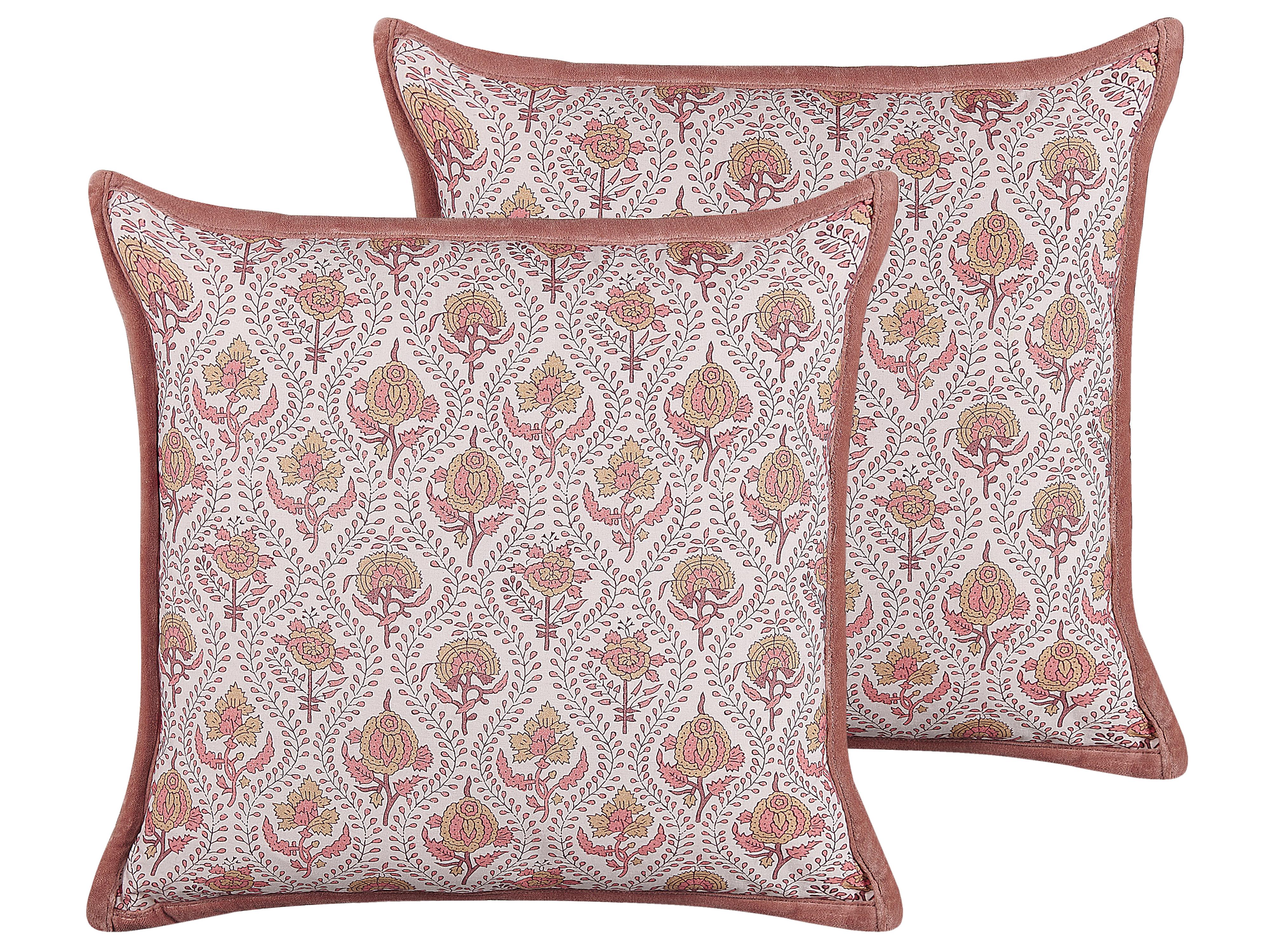 Set van 2 sierkussens PICEA Fluweel 45 x 45 cm Rood bloempatroon
