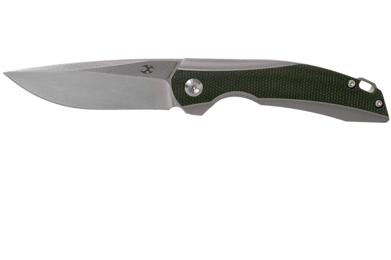 Kansept Mini Accipiter K2007A1 Titanium, Green Micarta Inlay zakmes, Kim Ning design