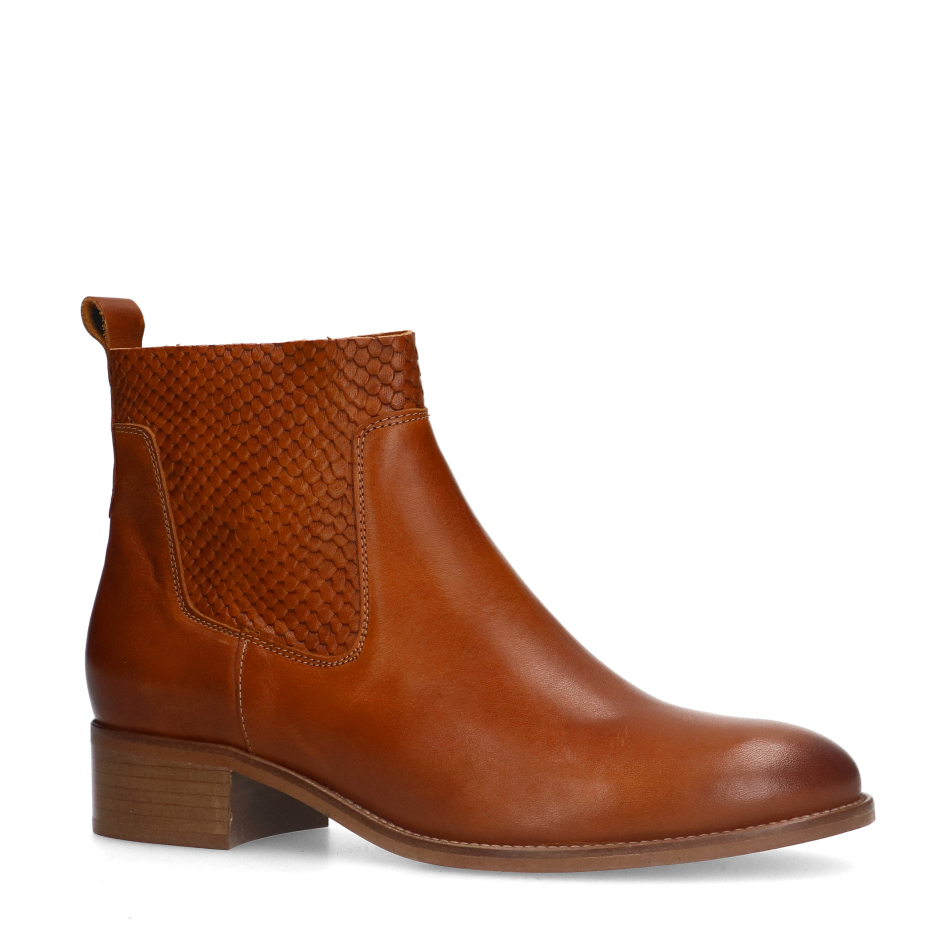 Cognac leren enkellaarsjes