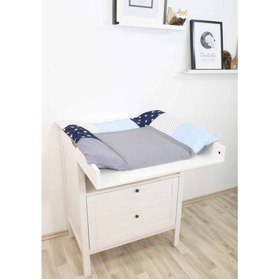 Ullenboom Patchwork Wickelauflagen-Bezug Blau Hellblau Grau 75x85 cm