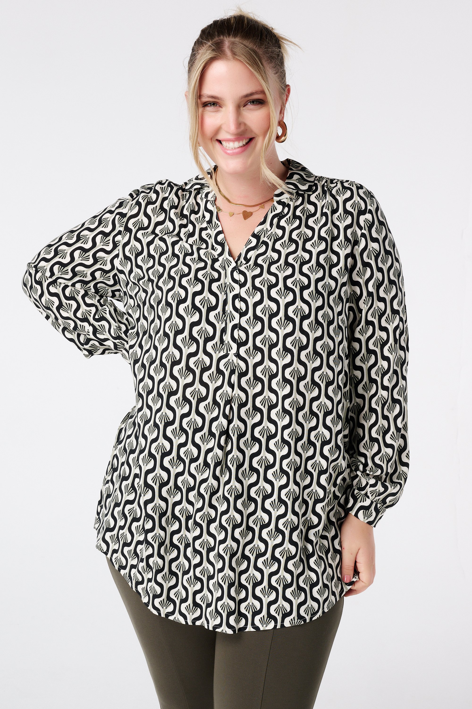 Oversized blouse met print Multi Mint