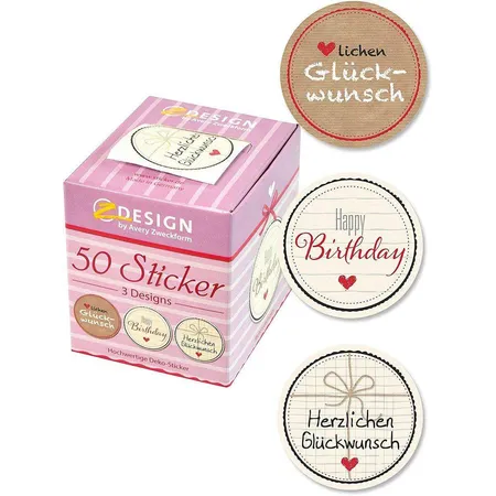 Avery Zweckform Z-Design 56814, Sticker auf Rolle, Herzlichen Glückwunsch, 50 Aufkleber