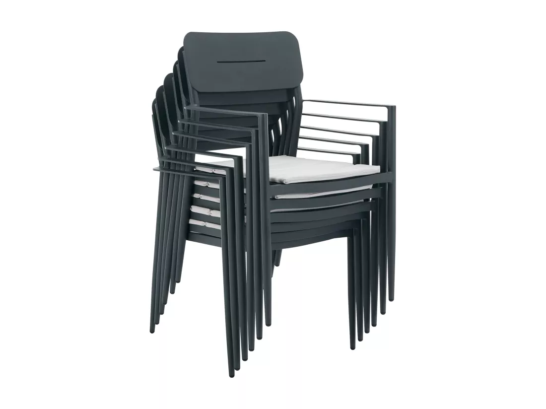 Salle à manger de jardin en aluminium : table extensible L.170/240 cm et 6 fauteuils empilables - Anthracite - LOTTYS de MYLIA