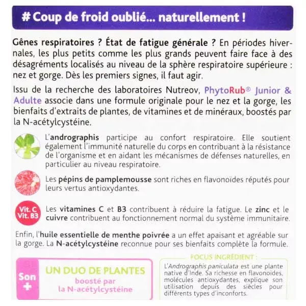 Nutreov Physcience Phyto-Rub Alívio da Resfriado para Adultos e Crianças, 10 sachês