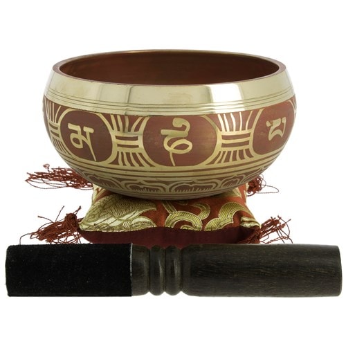 Bol tibétain rouge avec symboles 13,5 cm