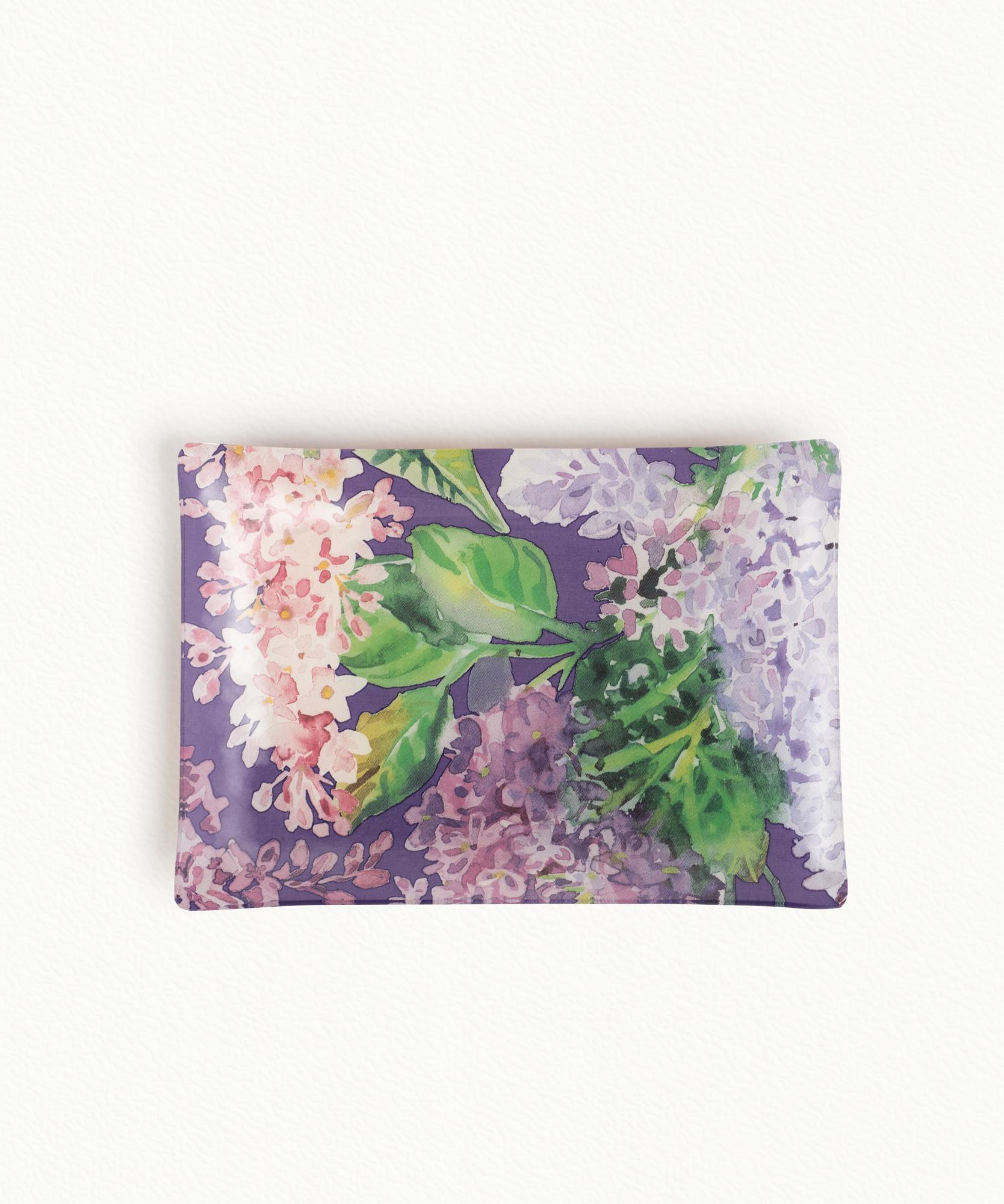 Porte savon Lilas  Verre décoré - 10 × 14,5cm