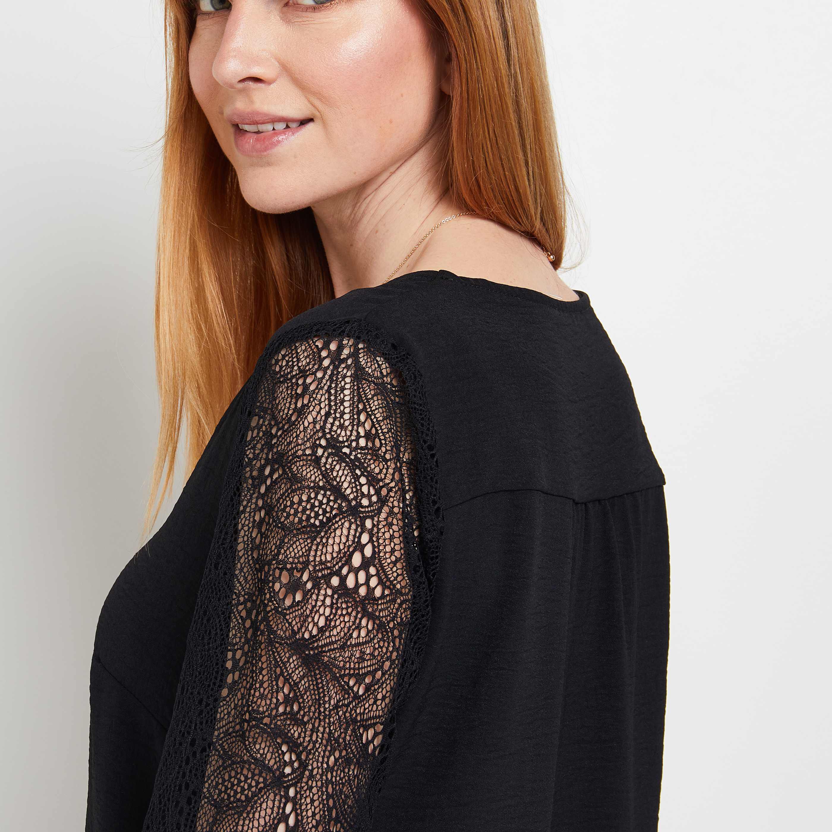 Blouse manches dentelle femme - NOIR