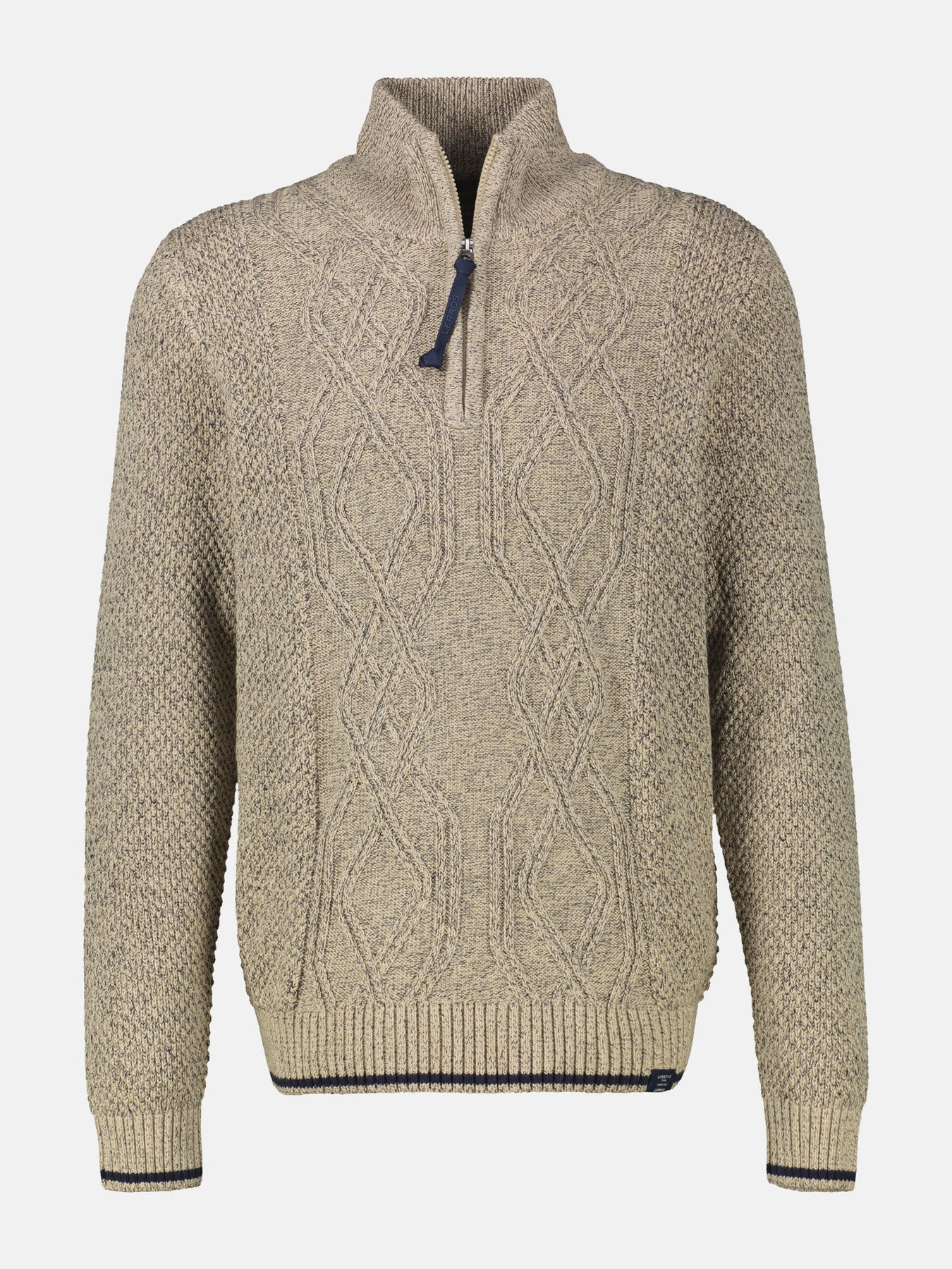 Strickpullover mit Zopfmuster und Troyerkragen