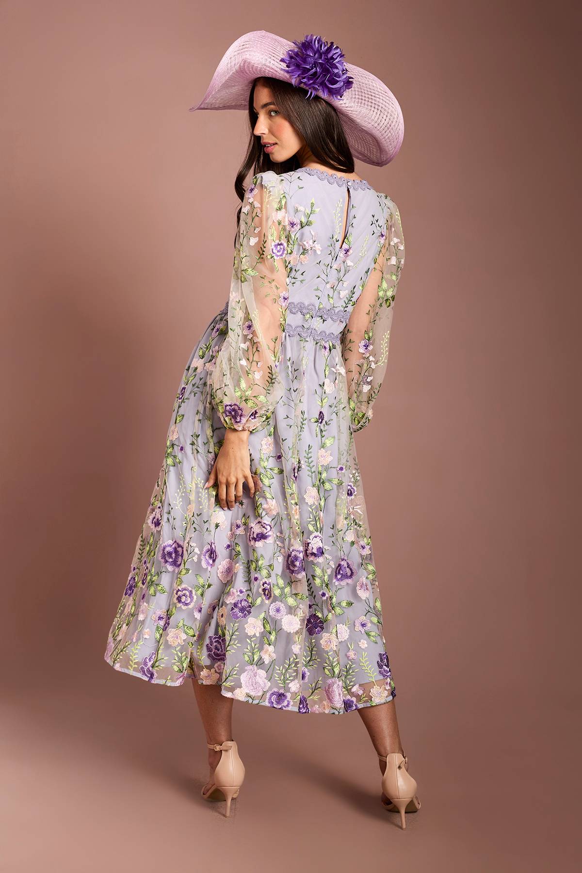 Coast Robe Midi En Mesh Brodé À Manches Longues Lisa Tan