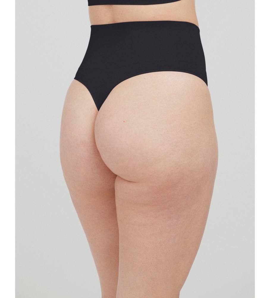 Calcinha fio dental modeladora de cintura alta preta SPANX