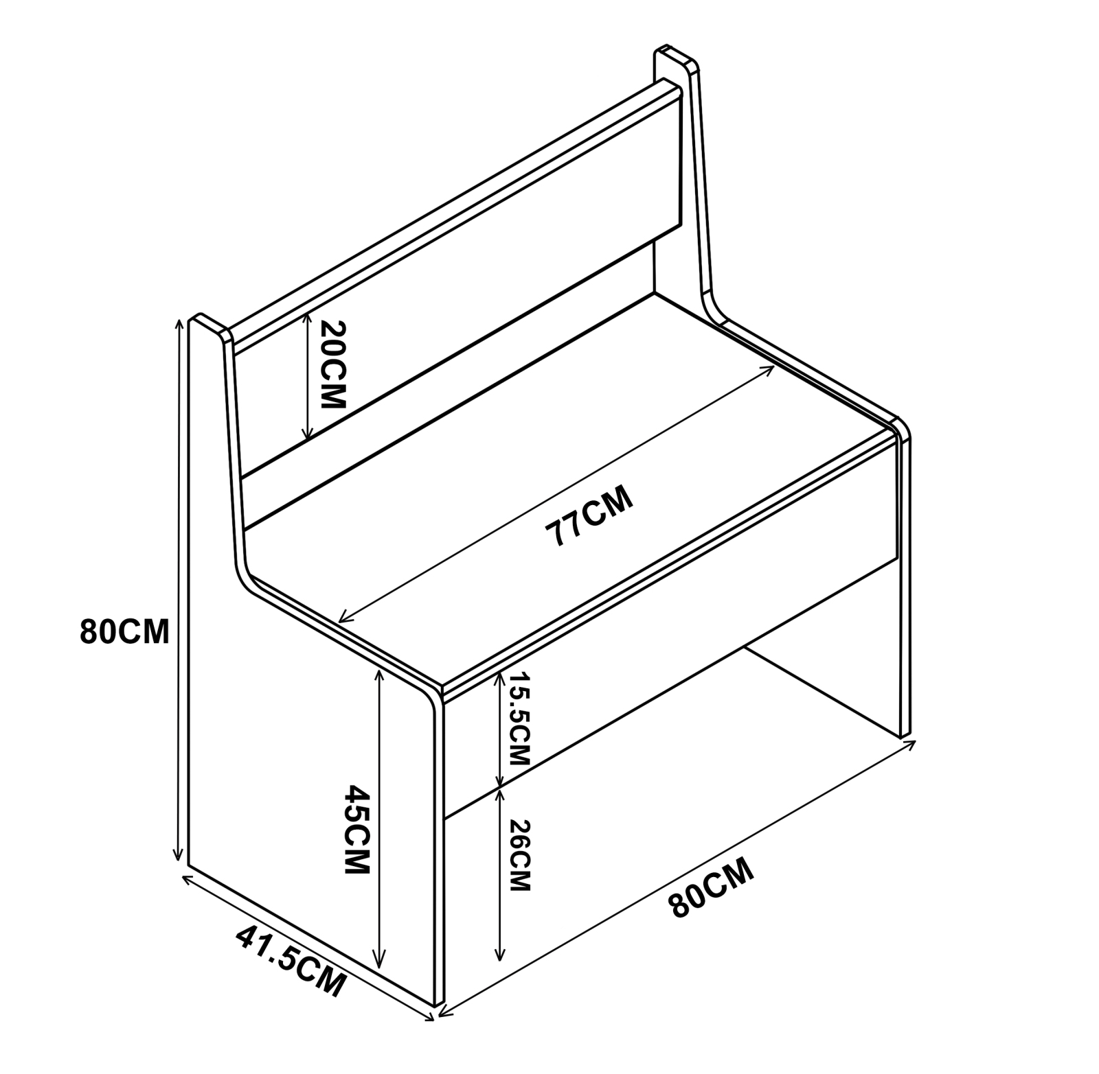 Eckbank ESAL 80 - Sonoma Eiche - aufklappbar - 80 cm