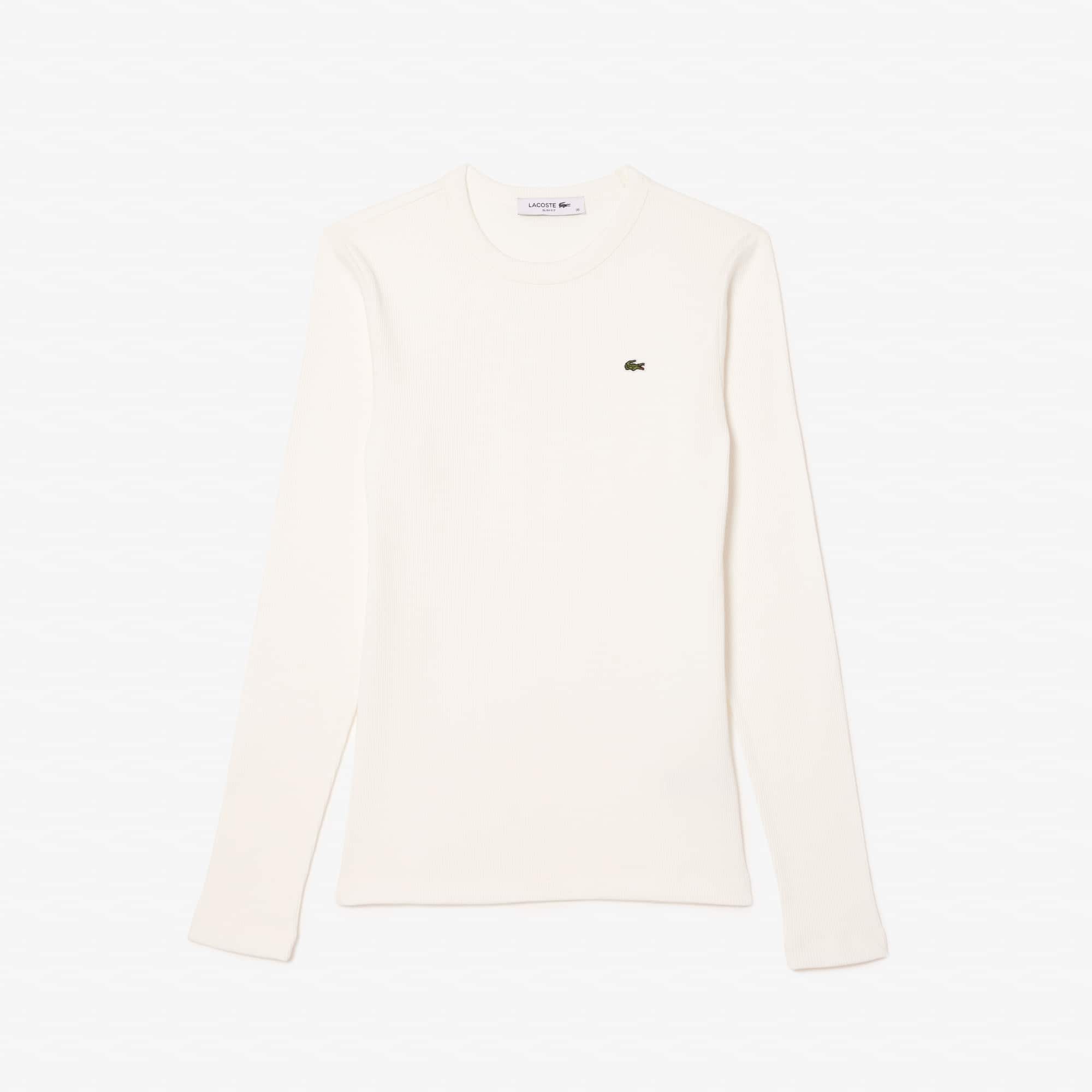 T-shirt côtelé manches longues en coton T-Shirts - Blanc - Lacoste - Femme