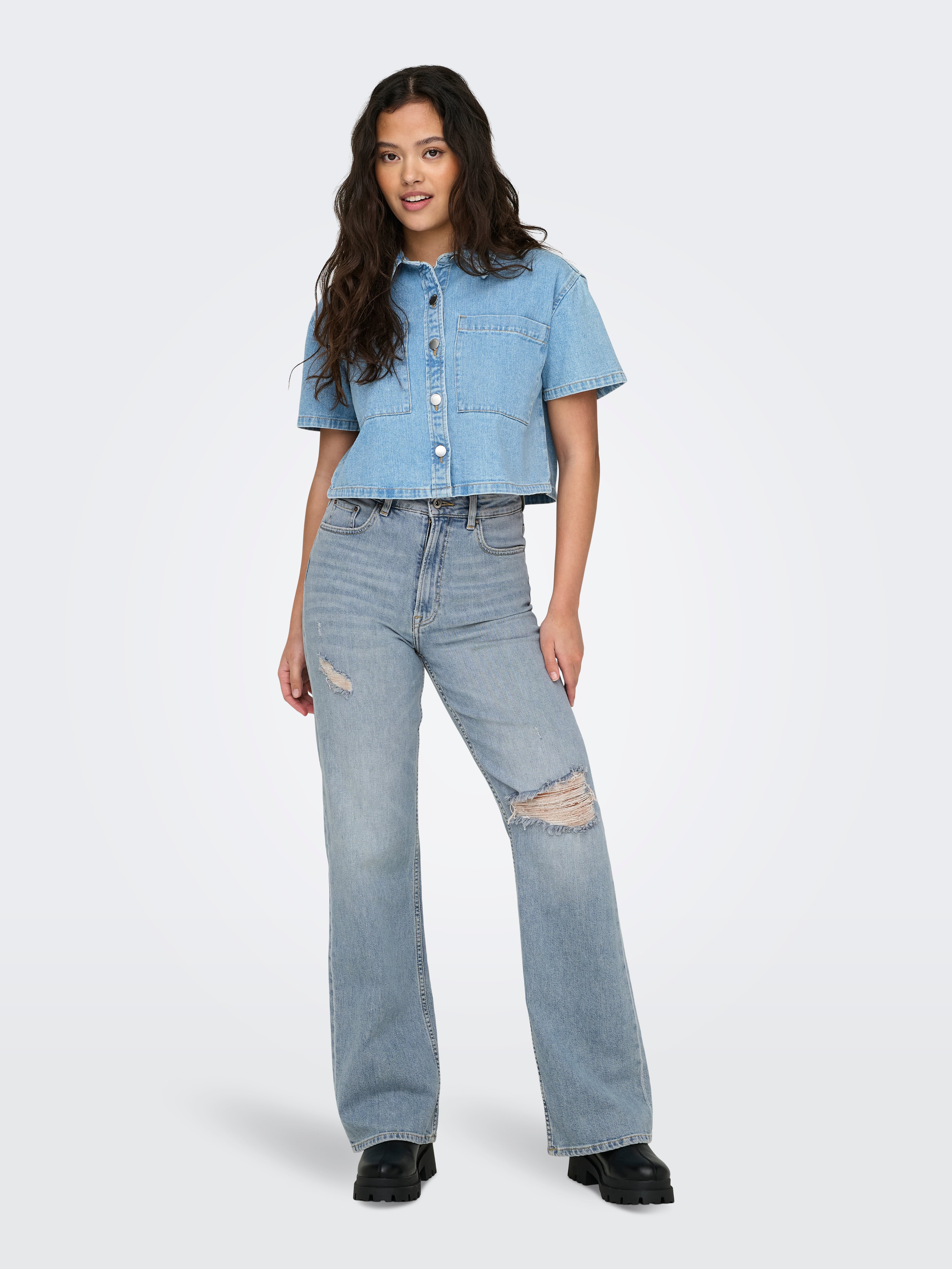ONLCAMILLE Hohe Taille Weiter Beinschnitt Jeans Light Medium Blue Denim