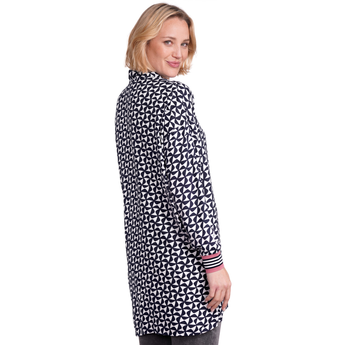 Gina Benotti Damen Longbluse mit Allover-Muster dunkelblau / weiss